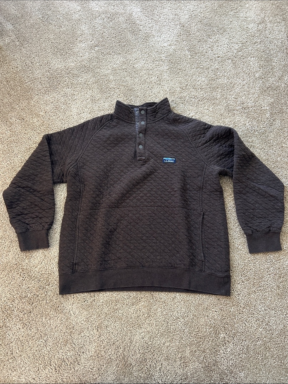 L.L.Bean Men L Brown Quilted Snap Mockneck Pullover Sweater